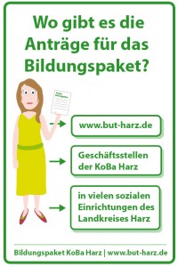 Wo gibts die Antraege für das bindungspaket: auf www.but-harz.de, in den geschaeftsstellen der KoBa Harz und in zahlreichen sozialen Einrichtungen des Landkreises harz.